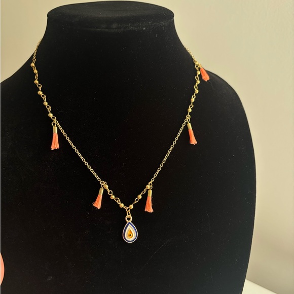 Gold Tassel Necklace with Orange Teardrop Pendant - Picture 8 of 8